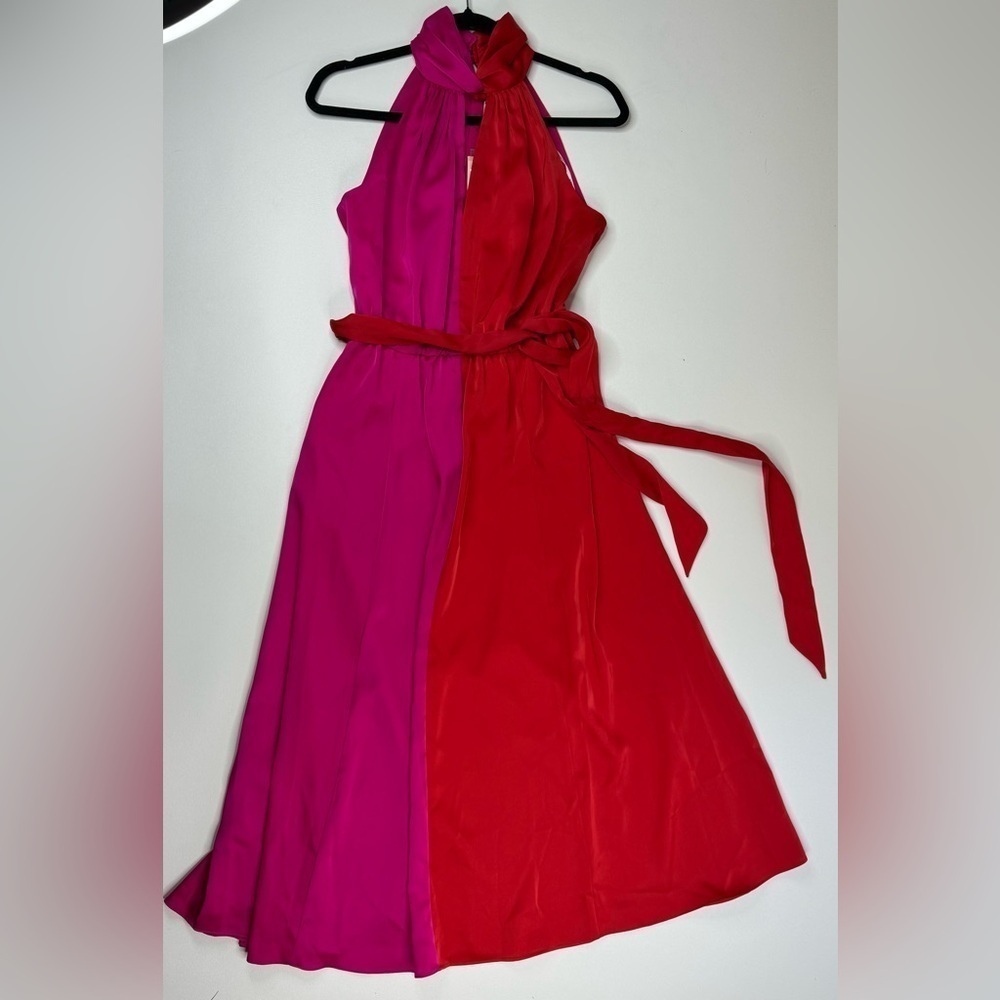 NWT Anne Klein Twist Neck Color Block Poppy Midi Dress Size 2 - Picture 2 of 10